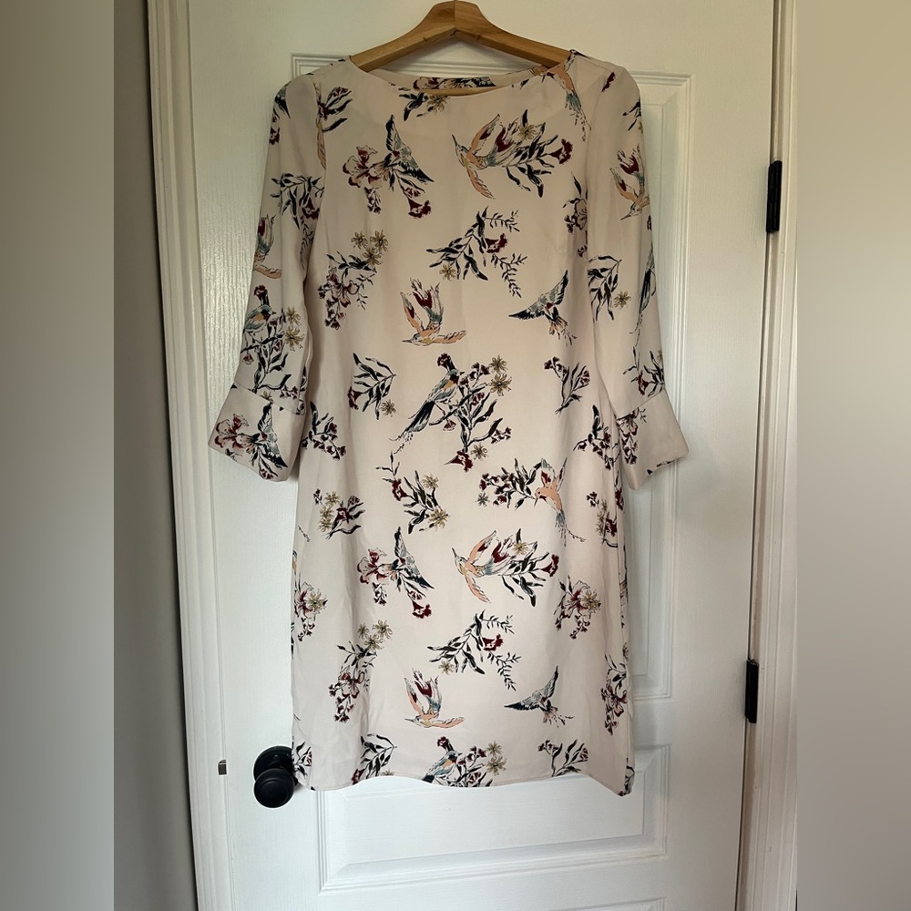Cream flower and bird print shift dress